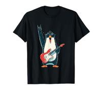 Rockstar Penguin with Sunglasses Electric Guitar Rock Sign T-Shirt