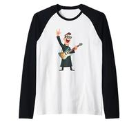 Rockstar Priest with Sunglasses Electric Guitar Rock Hand Raglan Baseball Tee