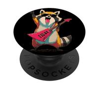 Rockstar Raccoon Rocker Pink Flying Guitar Cartoon Animal PopSockets Adhesive PopGrip