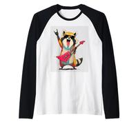 Rockstar Raccoon Rocker Pink Flying Guitar Cartoon Animal Raglan Baseball Tee