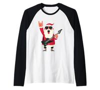Rockstar Santa Black Electric Guitar Cool Sunglasses Pose Raglan Baseball Tee