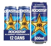 Rockstar XDurance Energy Drink, Blueberry Pomegranate and Acai, Non-Alcoholic, 200 mg Caffeine, Caffeinated Drink with Taurine, Guarana, Ginseng, and Vitamins, 12 x 500 ml cans