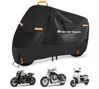 ROCKTAKIN Heavy Duty Motorbike Cover 420D Waterproof Outdoor, All Seasons Motorcycle Cover with 4 Reflective Strips & Lock Holes, Fits Most Cruisers, Touring Bikes, Mopeds and Scooters up to 104"