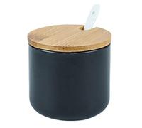 RockTrend Simple Pure Color Ceramic Spice Jar Seasoning Box Condiment Pot Sugar Bowl with Bamboo Lid and Spoon