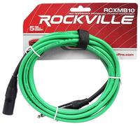 Rockville RCXMB10G 10' Male REAN XLR to 1/4'' TRS Cable, 100% Copper, 90% OFC Shield, Green, Durable Jacket, Flexible Design, for Musicians and Live Sound