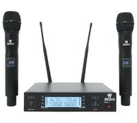 Rockville RWM-DSP-H2 Dual Handheld UHF Wireless Microphone System, DSP Control, Adjustable EQ, Delay, Feedback Filter, OLED Display, 200 Channels, 400-600 ft Range, Includes 2 Mics & Rack Mount