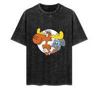 Rocky and Bullwinkle Men's Black T-Shirt Unisex Cotton Tee XL