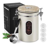 ROCKY&CHAO 1800ML Airtight Coffee Canister with Date Tracker Transparent Window, 22.8OZ Coffe Beans Storage with 30ML Measure Spoon&4 co2 Valve, Kitchen Food Storage Container, Black