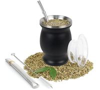 ROCKY&CHAO 9Oz Yerba Mate Gourd Set - Stainless Steel Modern Mate Cup, 2 Bombilla Straws, Cleaning Brush, BPA Free Lid, Double-Walled, Hot & Cold Drink, Coffee & Tea