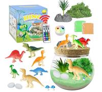 ROCKY&CHAO Dinosaur Terrarium Kit for Kids - Christmas Birthday Gifts for Boys Age 3-12, DIY Dinosaur Toys for Boy with LED Night Light - DIY Creative Dino Toys Educational Science Craft Kits for Kids
