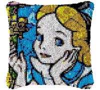 ROCKY&CHAO Disney Princess 43x43cm Latch Hook Kit for Adults & Kids DIY Cushion Making Craft Kits with Yarn & Canvas and Crochet Needle, Latch Hook Pillow Cover Adult Craft Kits Home Decor for Women