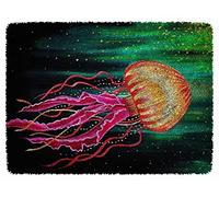ROCKY&CHAO DIY Latch Hook Rug Kit for Kids & Adults - Cross Stitch Carpet Making Crochet Embroidery Needlework Crafts - Home Decor Project - 50X38CM - Large Jellyfish