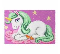 ROCKY&CHAO Green-Haired Unicorn Latch Hook Kits 50X38CM, DIY Latch Hook Rug Kit, Cross Stitch Rug Making Kit, Carpet Making Crochet Kits Embroidery Kits Needlework Crafts for Home Decor