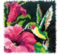 ROCKY&CHAO Latch Hook Cushion Kits for Adults, Latch Hook Pillow Case Kits Embroidery Kits 17X17Inch, DIY Needlework Pillow Cover Sofa Cushion Rug Making Kits, DIY Craft Kits 43x43 cm - Hummingbird