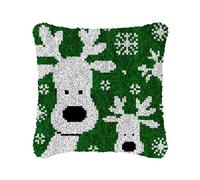 ROCKY&CHAO Latch Hook Cushion Kits for Adults, Latch Hook Pillow Case Kits Embroidery Kits 17X17Inch, DIY Needlework Pillow Cover Sofa Cushion Rug Making Kits, DIY Craft Kits 43x43 cm - Christmas Elk