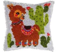 ROCKY&CHAO Latch Hook Kit for Adults & Kids, Complete DIY Cushion Making Craft Kits with Yarn & Canvas and Crochet Needle, Latch Hook Pillow Cover Adult Craft Kits for Women - Red Alpaca 43x43cm