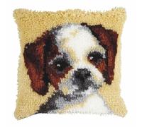 ROCKY&CHAO Latch Hook Kit for Adults & Kids, Complete DIY Cushion Making Craft Kits with Yarn & Canvas and Crochet Needle, Latch Hook Pillow Cover Adult Craft Kits for Women - Little Beagle 43x43cm