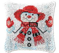 ROCKY&CHAO Latch Hook Kit for Adults & Kids, Complete DIY Cushion Making Craft Kits with Yarn & Canvas and Crochet Needle, Latch Hook Pillow Cover Adult Craft Kits for Women - The Snowman 43x43cm