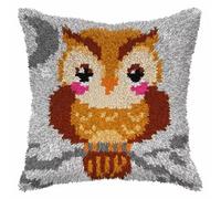 ROCKY&CHAO Latch Hook Kit for Adults & Kids, Complete DIY Cushion Making Craft Kits with Yarn & Canvas and Crochet Needle, Latch Hook Pillow Cover Adult Craft Kits for Women - Brown owl 43x43cm