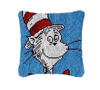 ROCKY&CHAO Latch Hook Kit for Adults & Kids, Complete DIY Cushion Making Craft Kits with Yarn & Canvas and Crochet Needle, Latch Hook Pillow Cover Adult Craft Kits for Women - Dr. White Cat 43x43cm