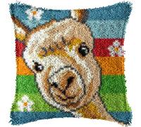 ROCKY&CHAO Latch Hook Kit for Adults & Kids, Complete DIY Cushion Making Craft Kits with Yarn & Canvas and Crochet Needle, Latch Hook Pillow Cover Adult Craft Kits for Women - Alpaca 43x43cm