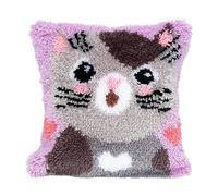 ROCKY&CHAO Latch Hook Kit for Adults & Kids, Complete DIY Cushion Making Craft Kits with Yarn & Canvas and Crochet Needle, Latch Hook Pillow Cover Adult Craft Kits for Women - Tricolor cat 43x43cm