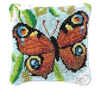 ROCKY&CHAO Latch Hook Kit for Adults & Kids, Complete DIY Cushion Making Craft Kits with Yarn & Canvas and Crochet Needle, Latch Hook Pillow Cover Adult Craft Kits for Women - Brown Butterfly 43x43cm