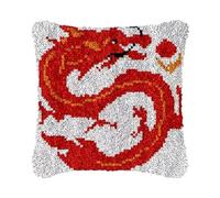ROCKY&CHAO Latch Hook Kit for Adults & Kids, Complete DIY Cushion Making Craft Kits with Yarn & Canvas and Crochet Needle, Latch Hook Pillow Cover Adult Craft Kits for Women - Red Dragon 43x43cm