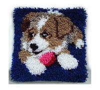 ROCKY&CHAO Latch Hook Kit for Adults & Kids, Complete DIY Cushion Making Craft Kits with Yarn & Canvas and Crochet Needle, Latch Hook Pillow Cover Adult Craft Kits for Women - The Puppy 43x43cm