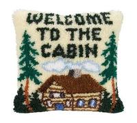 ROCKY&CHAO Latch Hook Kit for Adults & Kids, Complete DIY Cushion Making Craft Kits with Yarn & Canvas and Crochet Needle, Latch Hook Pillow Cover Adult Craft Kits for Women - Log Cabin 43x43cm