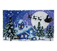 ROCKY&CHAO Latch Hook Kit for Adults & Kids Complete DIY Rug Making Craft Kits with Yarn & Canvas and Crochet Needle, Adult Craft Kits for Women, Relaxing Home Art Project - Snow House 50x38cm