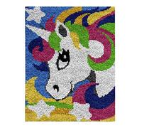 ROCKY&CHAO Latch Hook Kit for Adults & Kids Complete DIY Rug Making Craft Kits with Yarn & Canvas and Crochet Needle, Adult Craft Kits for Women, Relaxing Home Art Project - Colorful Unicorns 50x38cm
