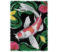 ROCKY&CHAO Latch Hook Kit for Adults & Kids Complete DIY Rug Making Craft Kits with Yarn & Canvas and Crochet Needle, Adult Craft Kits for Women, Relaxing Home Art Project - Koi 50x38CM