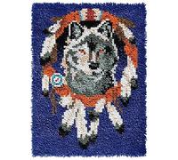 ROCKY&CHAO Latch Hook Kit for Adults & Kids Complete DIY Rug Making Craft Kits with Yarn & Canvas and Crochet Needle, Adult Craft Kits for Women, Relaxing Home Art Project - Wolf Totem 60x40cm