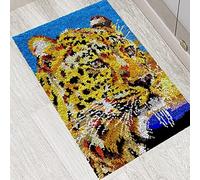 ROCKY&CHAO Latch Hook Kit for Adults & Kids Complete DIY Rug Making Craft Kits with Yarn & Canvas and Crochet Needle, Adult Craft Kits for Women, Relaxing Home Art Project - Tiger Carpet 50x38cm