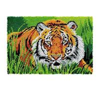 ROCKY&CHAO Latch Hook Kit for Adults & Kids Complete DIY Rug Making Craft Kits with Yarn & Canvas and Crochet Needle, Adult Craft Kits for Women, Relaxing Home Art Project - A Fat Tiger 60x40cm