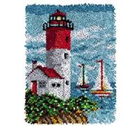 ROCKY&CHAO Latch Hook Kit for Adults & Kids Complete DIY Rug Making Craft Kits with Yarn & Canvas and Crochet Needle, Adult Craft Kits for Women, Relaxing Home Art Project - Red Lighthouse 50x38CM