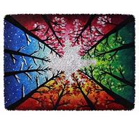 ROCKY&CHAO Latch Hook Kit for Adults & Kids Complete DIY Rug Making Craft Kits with Yarn & Canvas and Crochet Needle, Adult Craft Kits for Women, Relaxing Home Art Project - Four Seasons 50x38cm