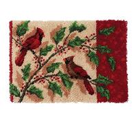 ROCKY&CHAO Latch Hook Kit for Adults & Kids Complete DIY Rug Making Craft Kits with Yarn & Canvas and Crochet Needle, Adult Craft Kits for Women, Relaxing Home Art Project - Two Red Magpies 50x38cm