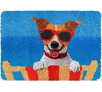 ROCKY&CHAO Latch Hook Kit for Adults & Kids Complete DIY Rug Making Craft Kits with Yarn & Canvas and Crochet Needle, Adult Craft Kits for Women, Relaxing Home Art Project - The Dog 50x38cm