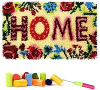 ROCKY&CHAO Latch Hook Kit for Adults & Kids - Flower Pattern 60x40cm, Complete DIY Rug Making Craft Kits with Yarn & Canvas and Crochet Needle, Adult Craft Kits for Women, Relaxing Home Art Project