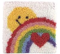 ROCKY&CHAO Latch Hook Kit Smile and Rainbow Pattern 43X43CM, DIY Latch Hook Cushion Kits Cross Stitch Embroidery Kits Pillow Cover Making Kits Home Decor