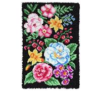 ROCKY&CHAO Latch Hook Kits for Adults, Flower 20x15Inch, DIY Latch Hook Flower Rug Kit 50x38cm, Home Carpet Rug Making Kit, Cross Stitch Embroidery Kits Needlework Crafts Rug for Home Decor