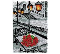 ROCKY&CHAO Latch Hook Kits Rose in The Snowy Night 60x40 CM DIY Latch Hook Rug Kit Home Carpet Rug Making Kit, Cross Stitch Embroidery Kits Needlework Crafts Rug for Home Decor