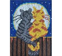 ROCKY&CHAO Latch Hook Rug Kit, DIY Latch Hook Cats Rug Making Kit for Adults Kids, Cross Stitch Kit Carpet Making Cushion Needlework for Beginners, Home Decor, Enjoying The Moon 50×38 cm