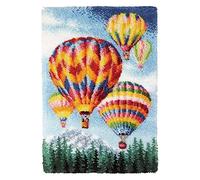 ROCKY&CHAO Latch Hook Rug Kit DIY Rug Making Kit for Adults, Hot Air Balloon Rug Making Kits Cross Stitch Kit Carpet Making Cushion Needlework for Beginners Home Decor, Hot Air Balloon 60x40 cm