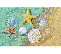 ROCKY&CHAO Latch Hook Rug Kit, DIY Rug Making Kit for Adults Kids, Beach Rug Making Kits, Cross Stitch Kit Carpet Making Cushion Needlework for Beginners, Home Decor, Beach 50x38 cm