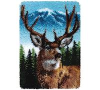 ROCKY&CHAO Mountain Stag Latch Hook Kit 50x38cm, Complete DIY Rug Making Craft Kits with Yarn & Canvas and Crochet Needle, Adult Craft Kits for Women, Latch Hook Rug Relaxing Home Art Project