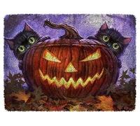 ROCKY&CHAO Myriad Choices DIY Latch Hook Rug Kit for Kids & Adults - Cross Stitch Carpet Making Crochet Embroidery Needlework Crafts - Home Decor Project - 60X42CM - Kittens and Halloween Pumpkins