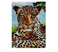 ROCKY&CHAO Myriad Choices DIY Latch Hook Rug Kit for Kids & Adults - Cross Stitch Carpet Making Crochet Embroidery Needlework Crafts - Home Decor Project - 50X38CM - Leopard